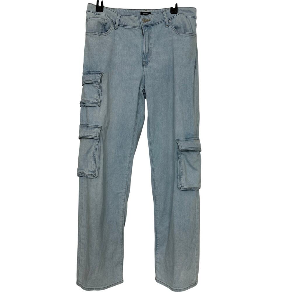 Express Low Slung Med/Light Baggy Cargo Jeans Low Rise Relaxed Straight Leg 10L - Picture 3 of 16